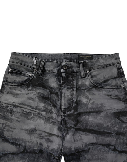 Vaqueros ajustados de algodón con efecto tie-dye en gris de Dolce &amp; Gabbana para hombre