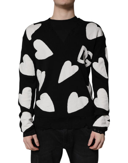 Suéter de cuello redondo de seda con corazones negros de Dolce &amp; Gabbana