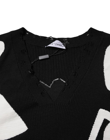 Suéter de cuello redondo de seda con corazones negros de Dolce &amp; Gabbana