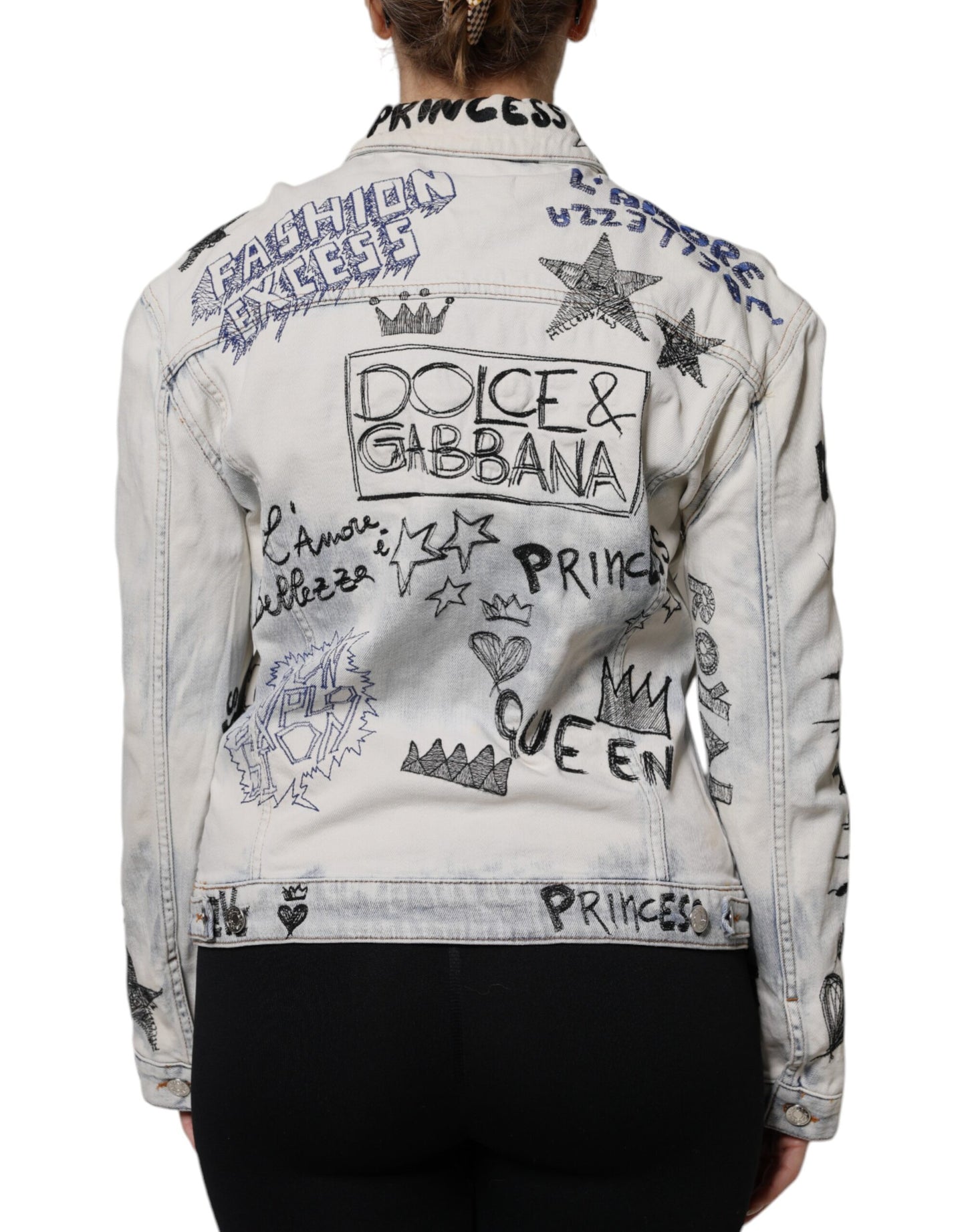Chaqueta vaquera con botones y grafiti azul claro de Dolce &amp; Gabbana