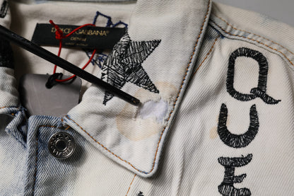 Chaqueta vaquera con botones y grafiti azul claro de Dolce &amp; Gabbana