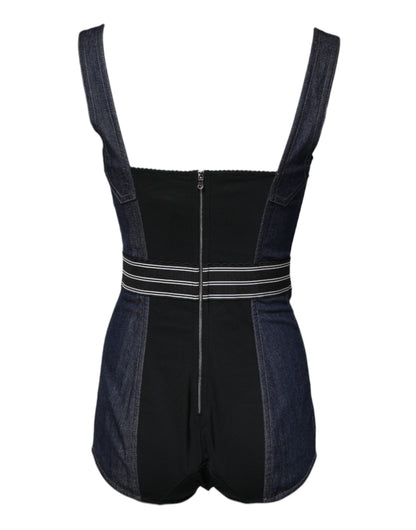 Dolce &amp; Gabbana Blue Cotton Stretch Sleeveless Bodycon Denim Bodysuit