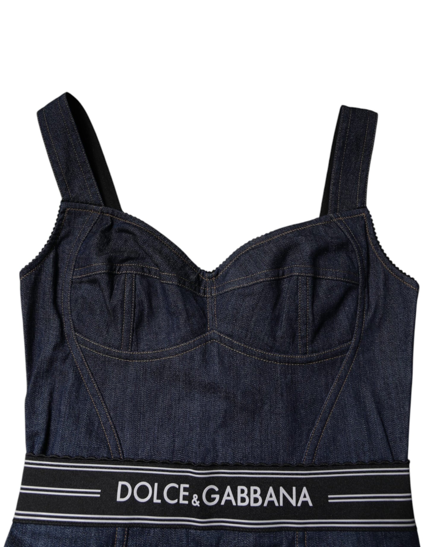 Dolce &amp; Gabbana Blue Cotton Stretch Sleeveless Bodycon Denim Bodysuit