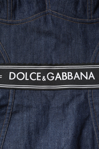 Dolce &amp; Gabbana Blue Cotton Stretch Sleeveless Bodycon Denim Bodysuit