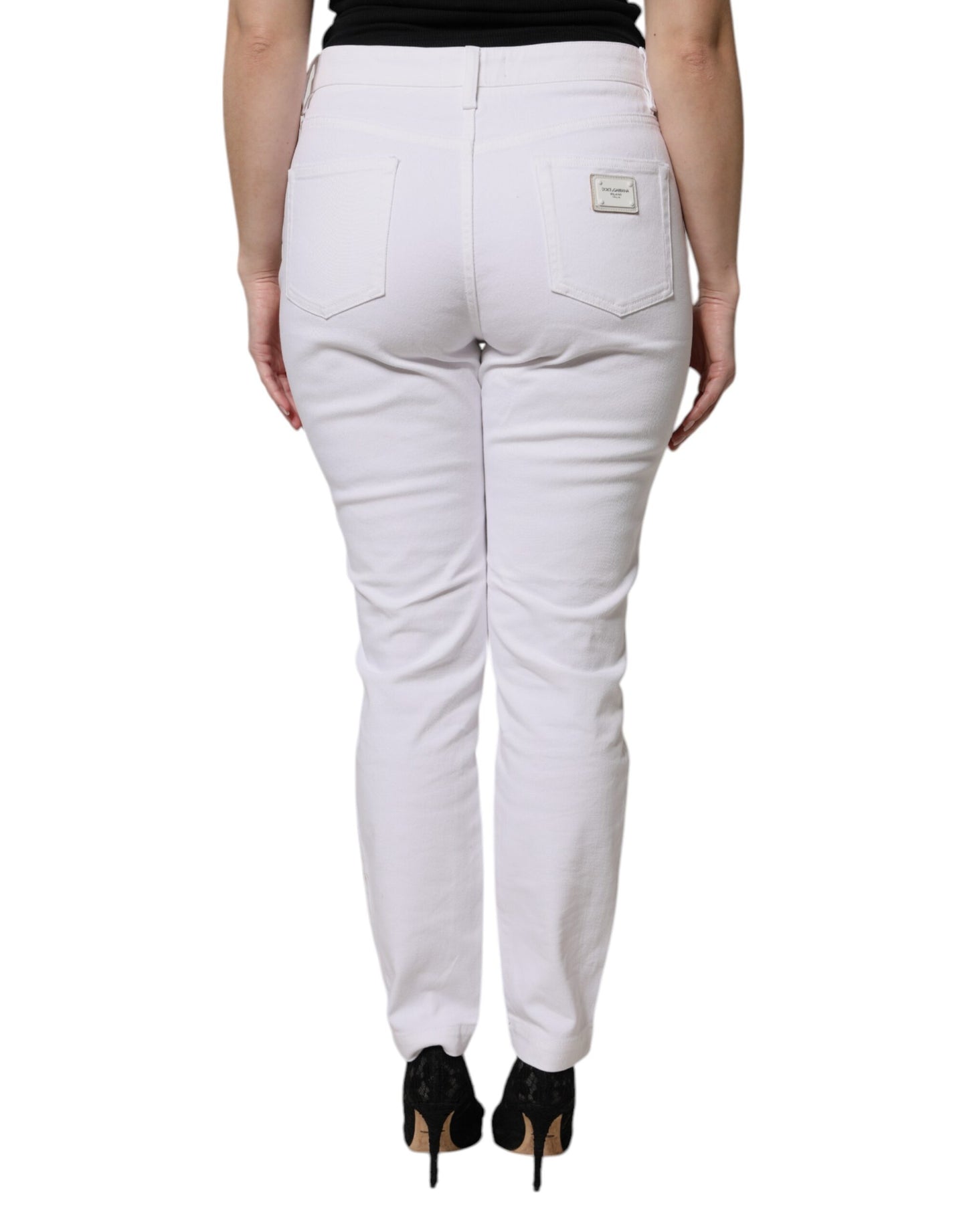 Dolce &amp; Gabbana White Cotton Mid Waist Skinny Denim Jeans