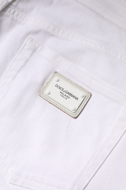 Dolce &amp; Gabbana White Cotton Mid Waist Skinny Denim Jeans