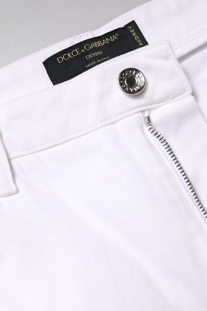 Dolce &amp; Gabbana White Cotton Mid Waist Skinny Denim Jeans