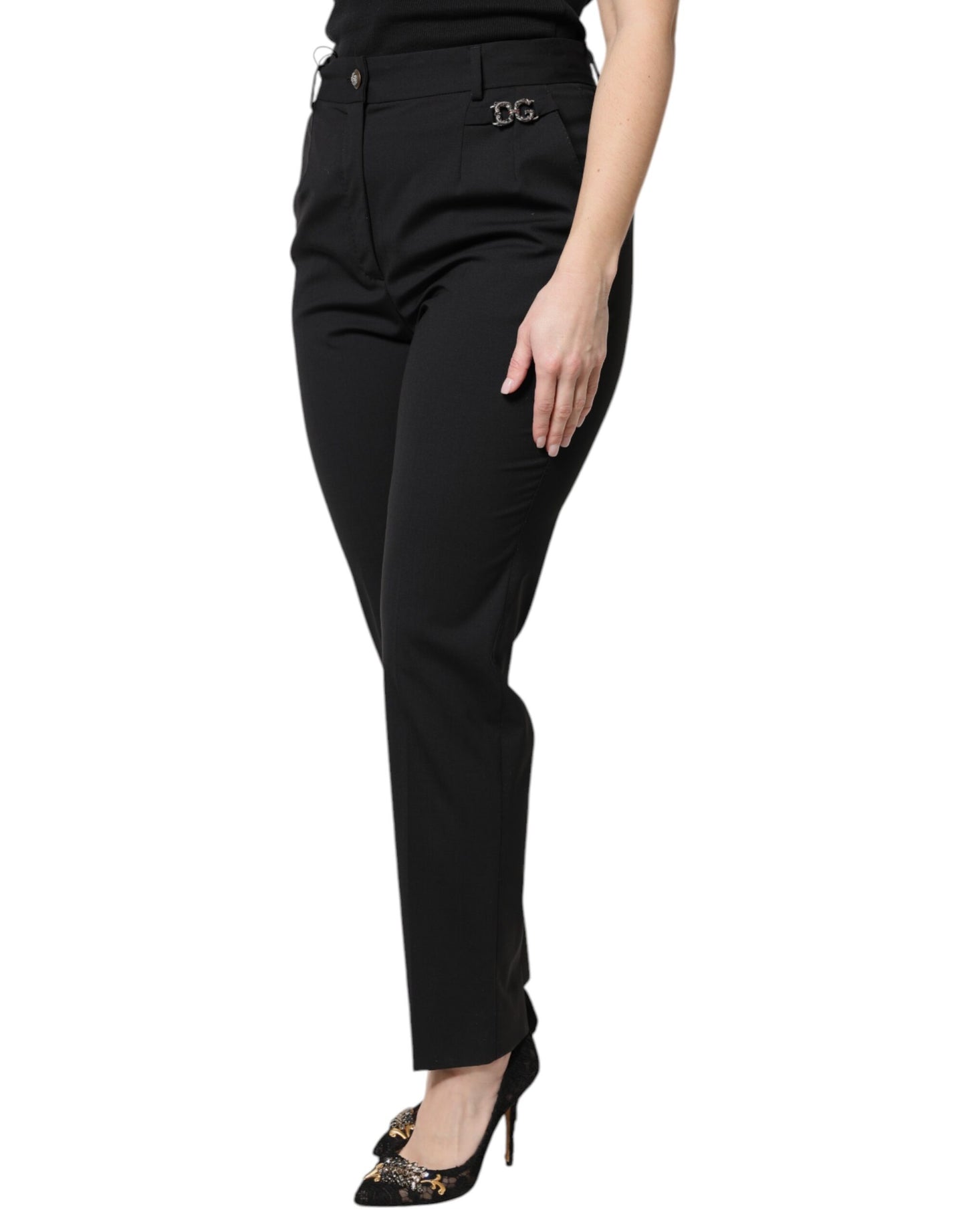 Dolce &amp; Gabbana Black Polyester High Waist Dress Pants