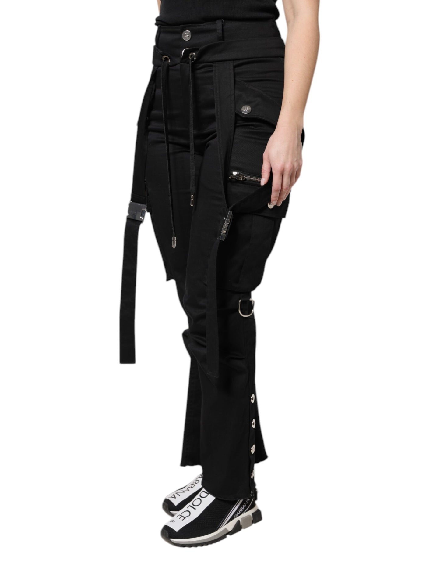 Dolce &amp; Gabbana Black Cotton High Waist Cargo Pants