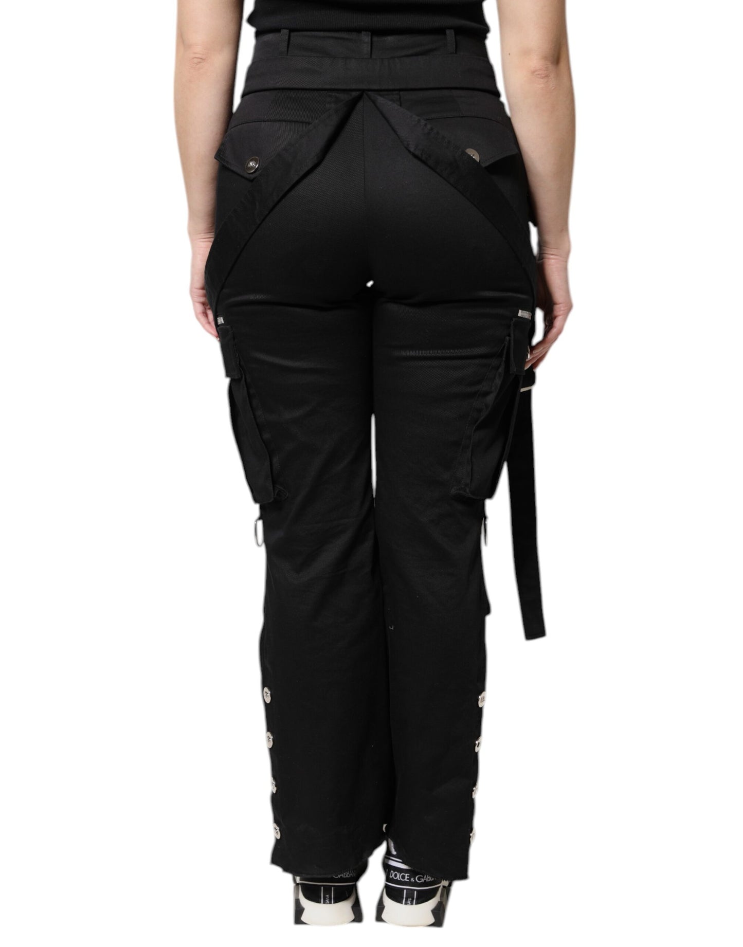 Dolce &amp; Gabbana Black Cotton High Waist Cargo Pants
