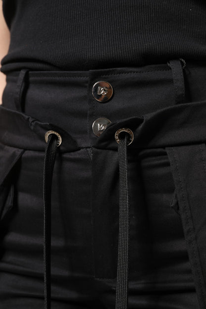 Dolce &amp; Gabbana Black Cotton High Waist Cargo Pants