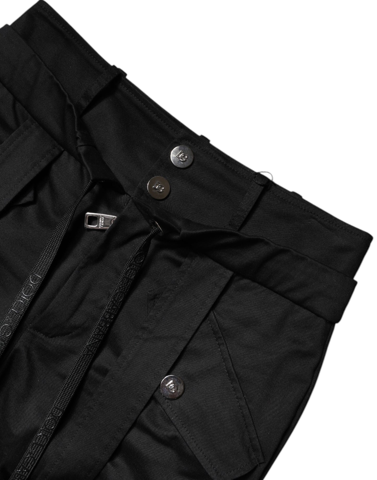 Dolce &amp; Gabbana Black Cotton High Waist Cargo Pants