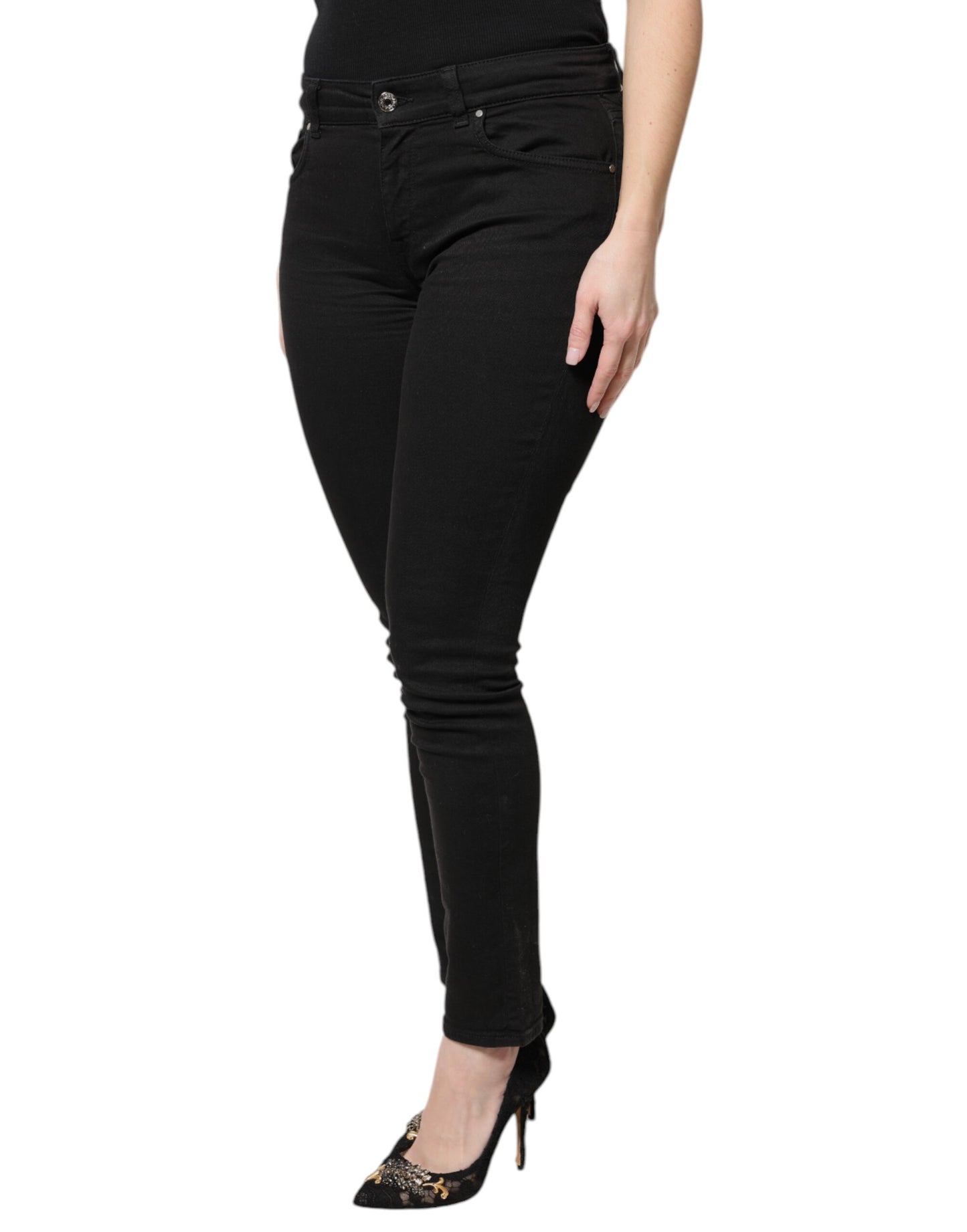 Dolce &amp; Gabbana Black Cotton High Waist Skinny Denim Jeans