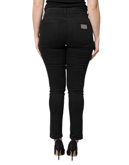 Dolce &amp; Gabbana Black Cotton High Waist Skinny Denim Jeans