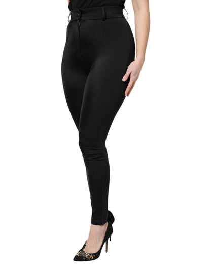 Dolce &amp; Gabbana Black Nylon High Waist Slim Fit Pants