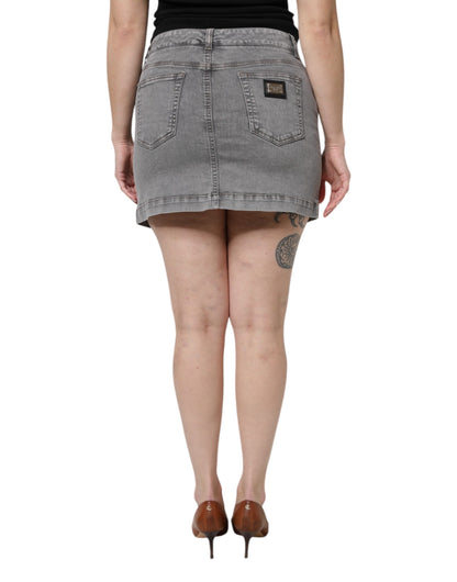 Minifalda vaquera de cintura media elástica de algodón gris de Dolce &amp; Gabbana
