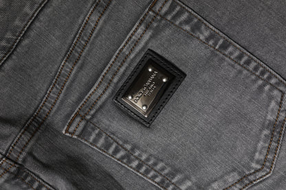 Minifalda vaquera de cintura media elástica de algodón gris de Dolce &amp; Gabbana