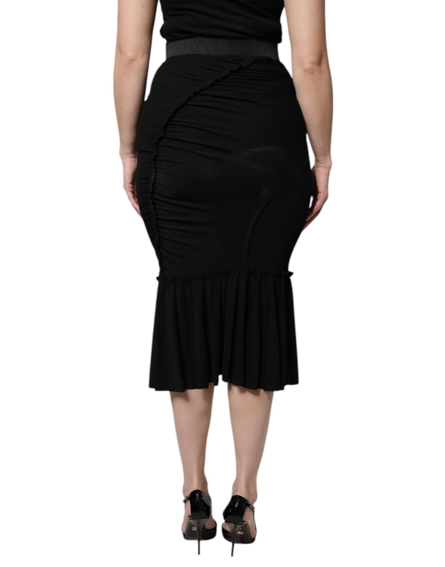 Falda midi de cintura alta con corte sirena en negro de Dolce &amp; Gabbana