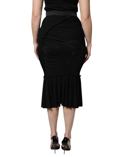 Falda midi de cintura alta con corte sirena en negro de Dolce &amp; Gabbana