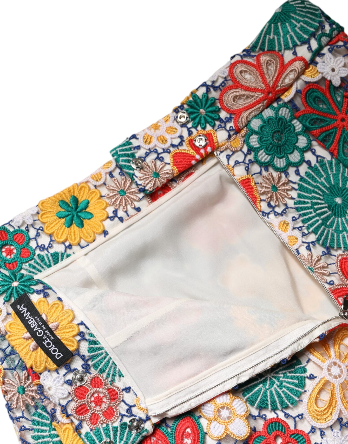 Minifalda de cintura alta con encaje floral multicolor de Dolce &amp; Gabbana