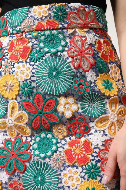 Minifalda de cintura alta con encaje floral multicolor de Dolce &amp; Gabbana