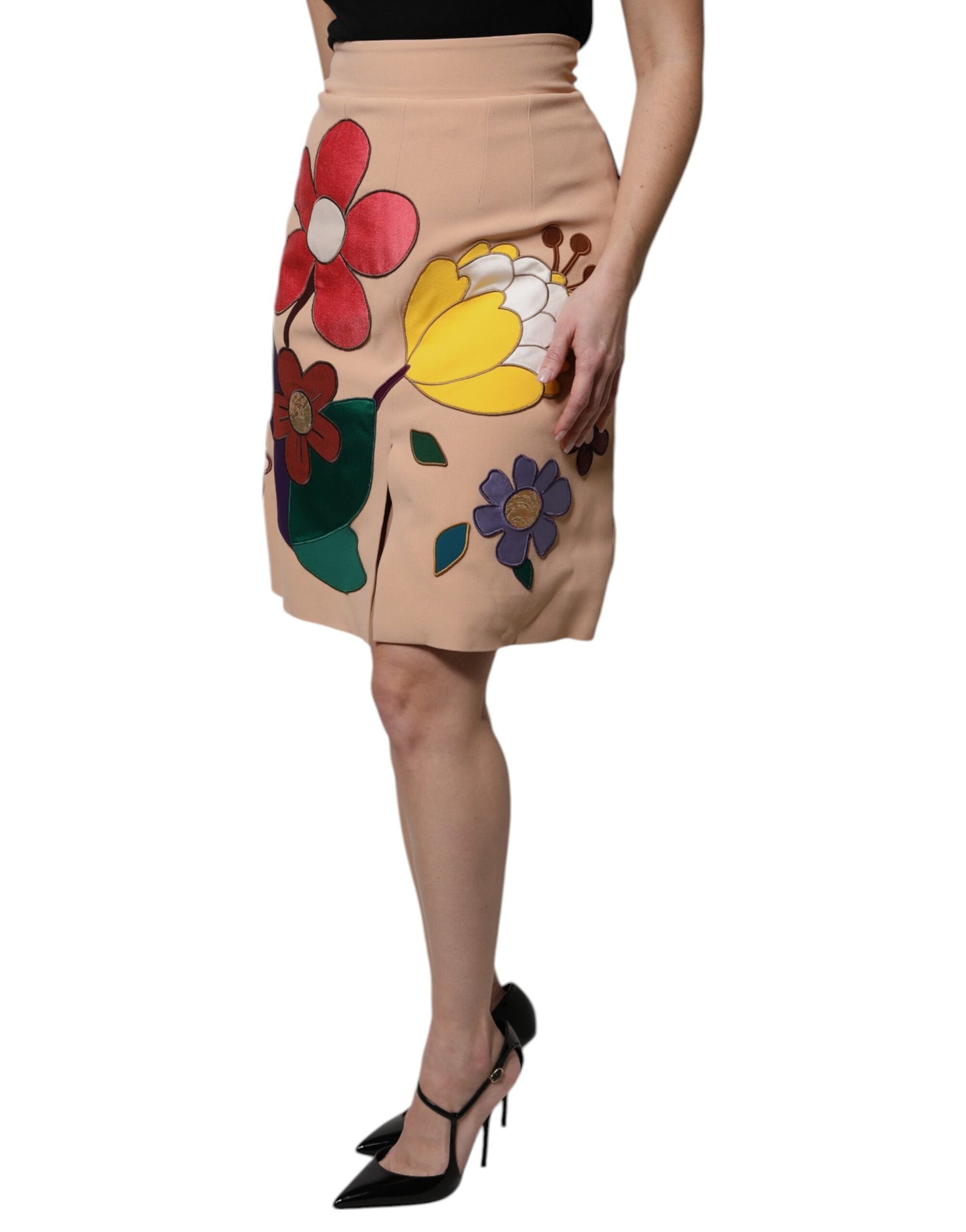 Falda tubo de cintura alta con estampado floral beige de Dolce &amp; Gabbana