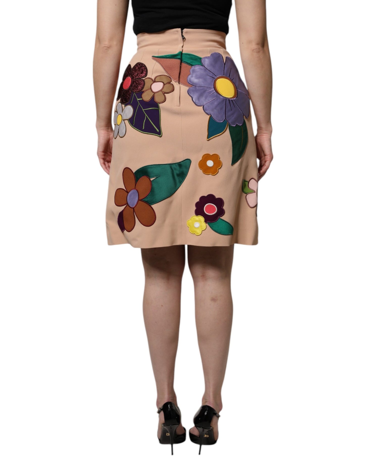 Falda tubo de cintura alta con estampado floral beige de Dolce &amp; Gabbana