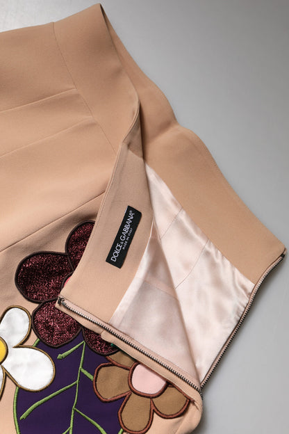 Falda tubo de cintura alta con estampado floral beige de Dolce &amp; Gabbana