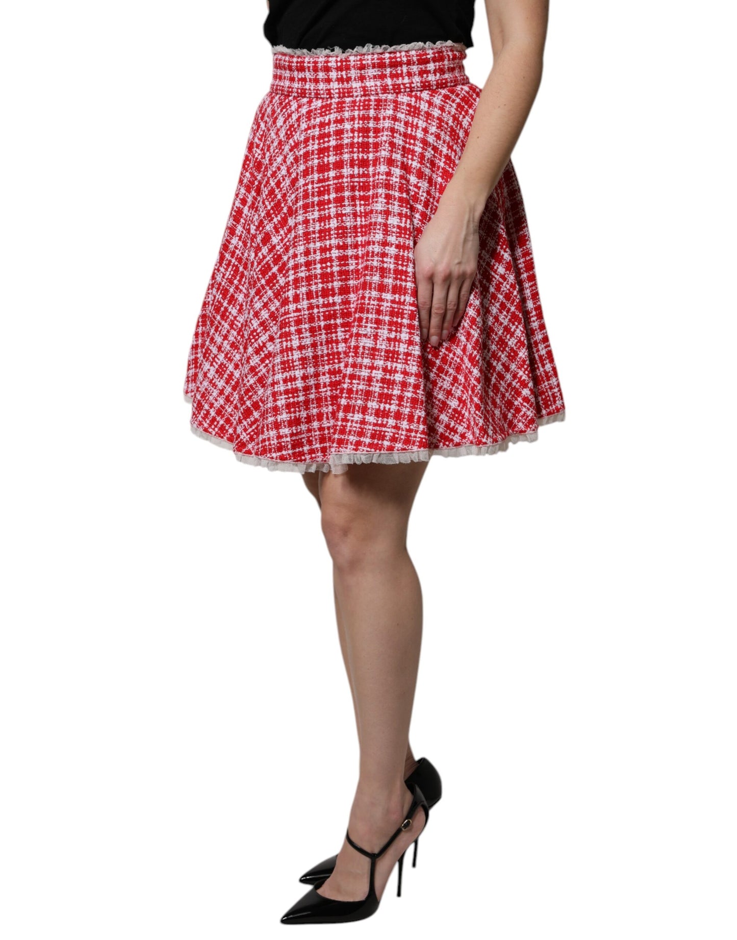 Falda Dolce &amp; Gabbana roja y blanca de talle alto, corte A y por encima de la rodilla