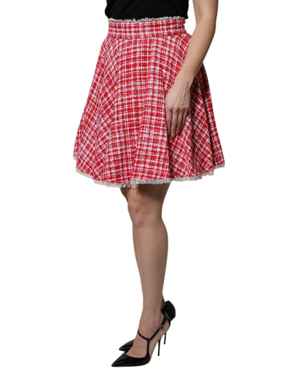 Falda Dolce &amp; Gabbana roja y blanca de talle alto, corte A y por encima de la rodilla
