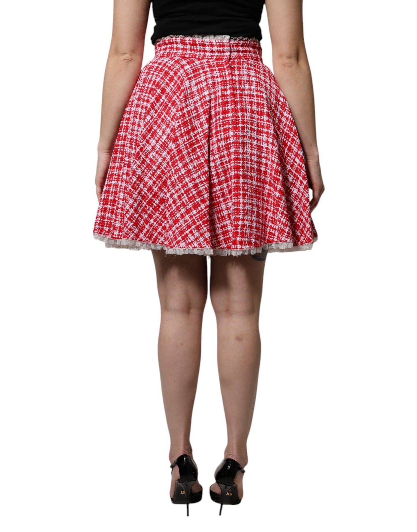 Falda Dolce &amp; Gabbana roja y blanca de talle alto, corte A y por encima de la rodilla
