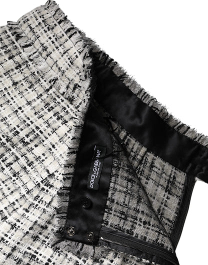 Minifalda de tweed a cuadros con cintura alta en blanco y negro de Dolce &amp; Gabbana