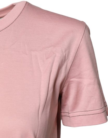 Dolce &amp; Gabbana Pink Logo Print Cotton Crew Neck T-shirt