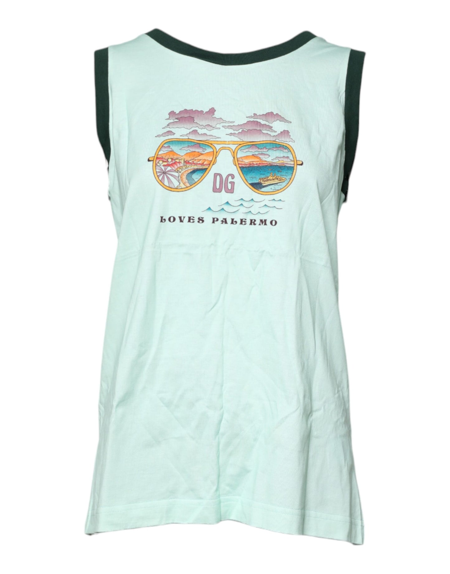 Dolce &amp; Gabbana Light Green Graphic Print Sleeveless Tank T-shirt