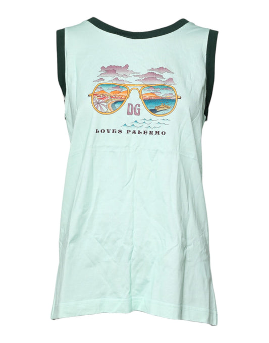Dolce &amp; Gabbana Light Green Graphic Print Sleeveless Tank T-shirt