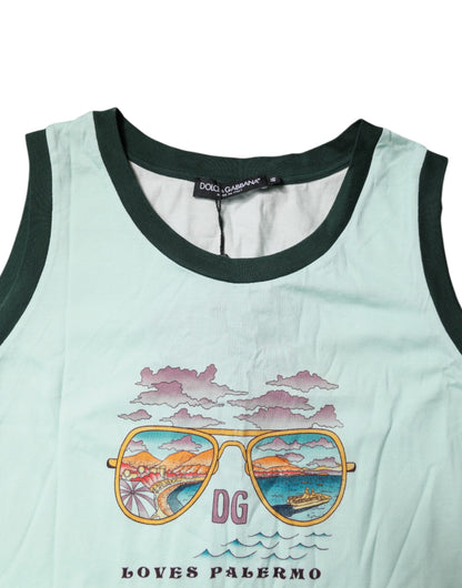 Dolce &amp; Gabbana Light Green Graphic Print Sleeveless Tank T-shirt