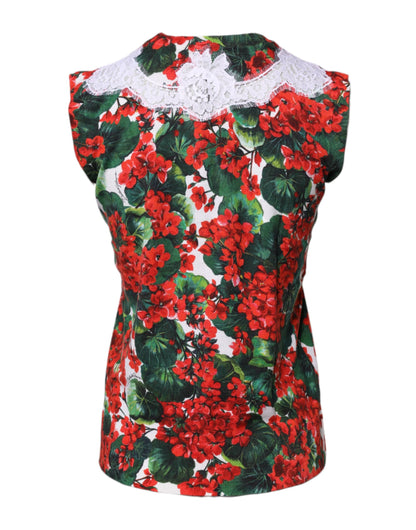 Dolce &amp; Gabbana Multicolor Floral Lace Sleeveless Tank Top