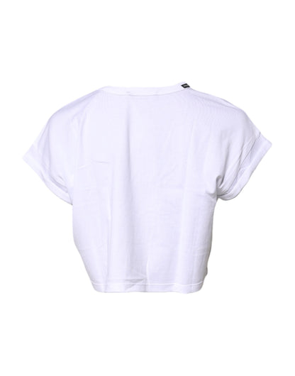Dolce &amp; Gabbana White Cotton Crew Neck Cropped T-shirt Top