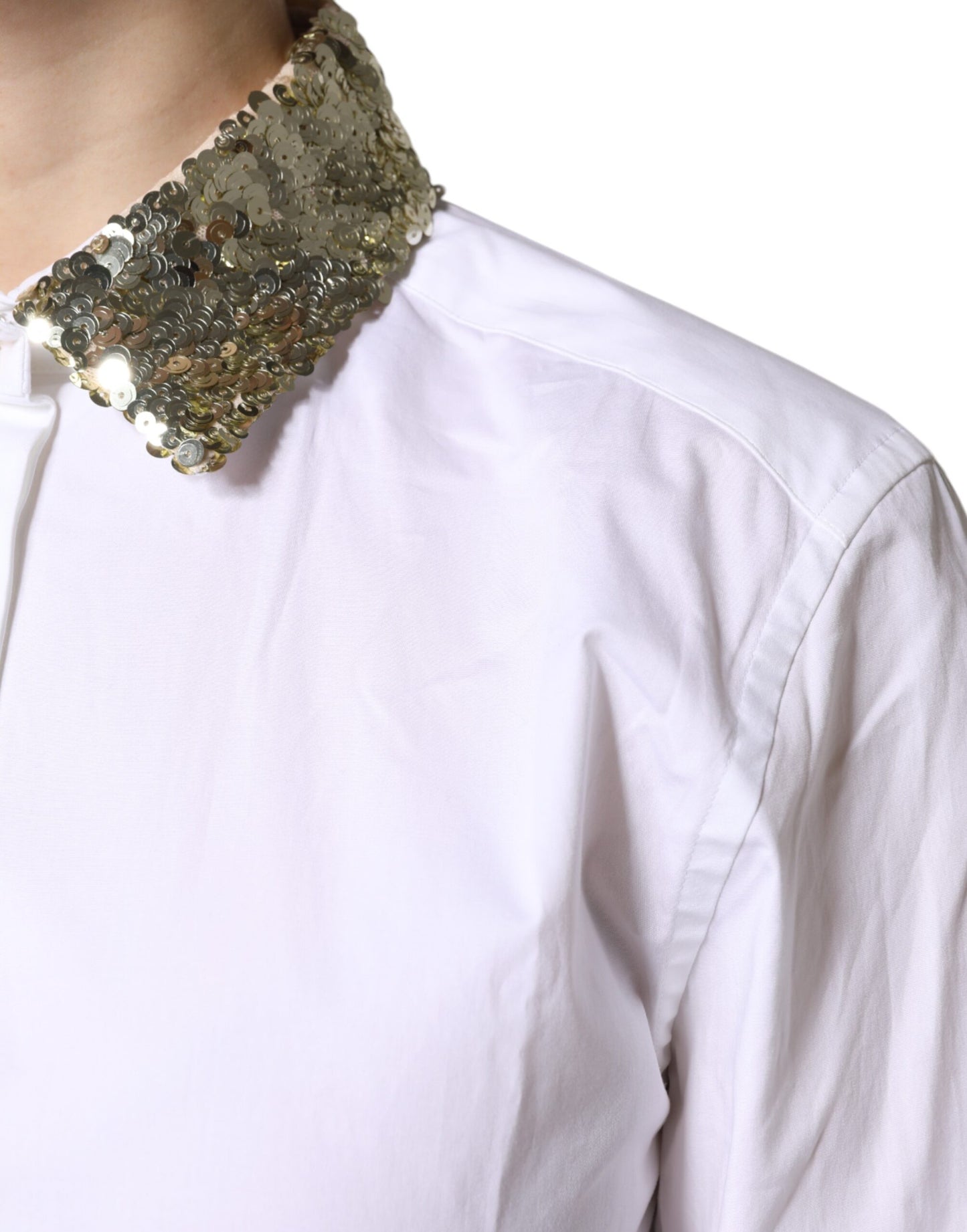 Dolce &amp; Gabbana White Cotton Long Sleeves Sequin Shirt Top