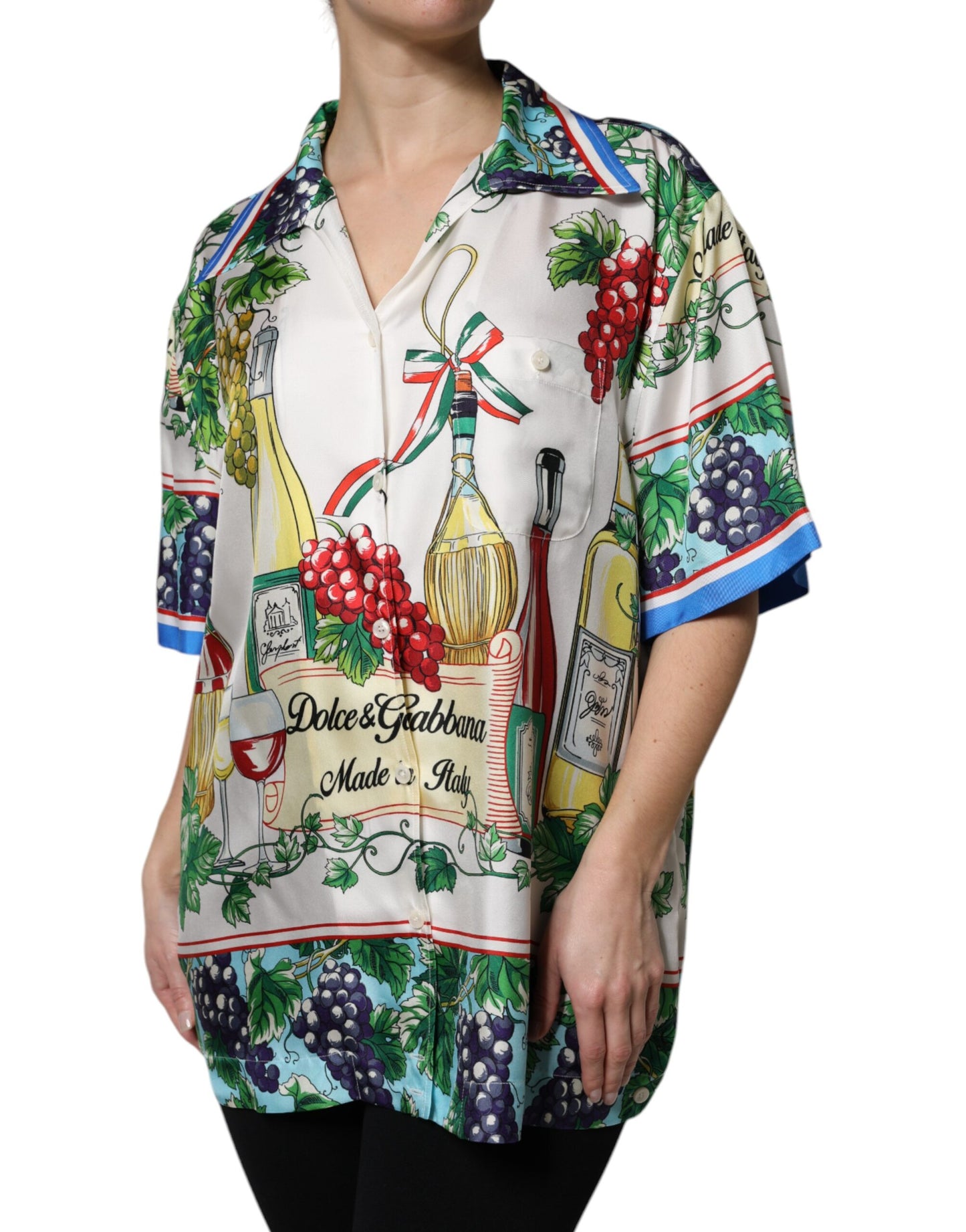 Dolce &amp; Gabbana Multicolor Short Sleeve Silk Food Shirt Top