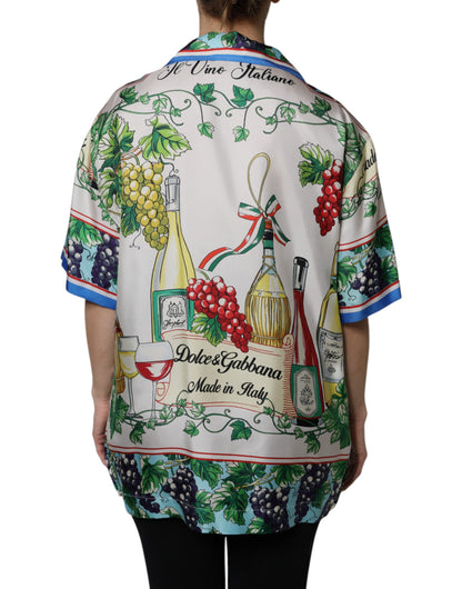 Dolce &amp; Gabbana Multicolor Short Sleeve Silk Food Shirt Top