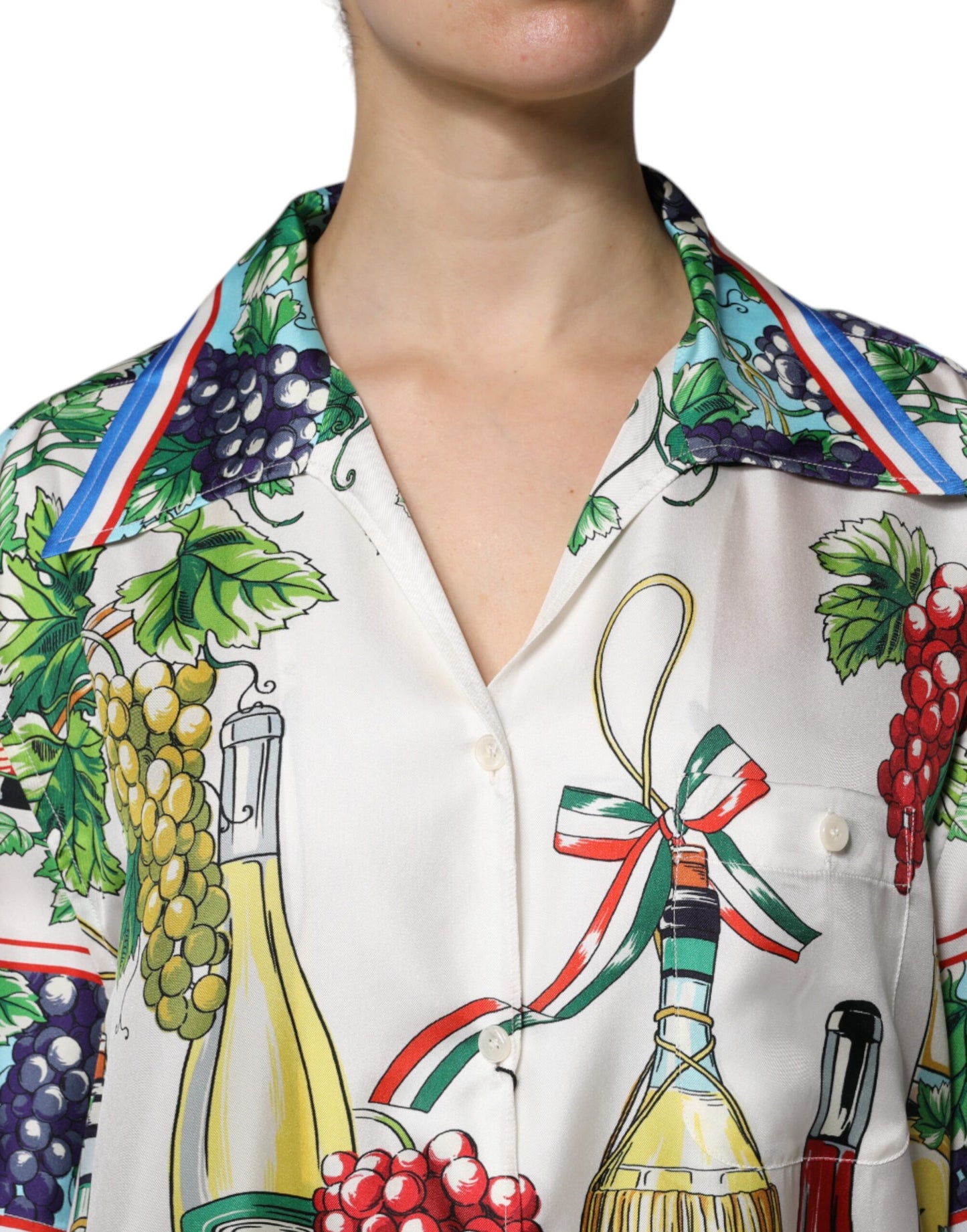 Dolce &amp; Gabbana Multicolor Short Sleeve Silk Food Shirt Top
