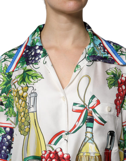 Dolce &amp; Gabbana Multicolor Short Sleeve Silk Food Shirt Top