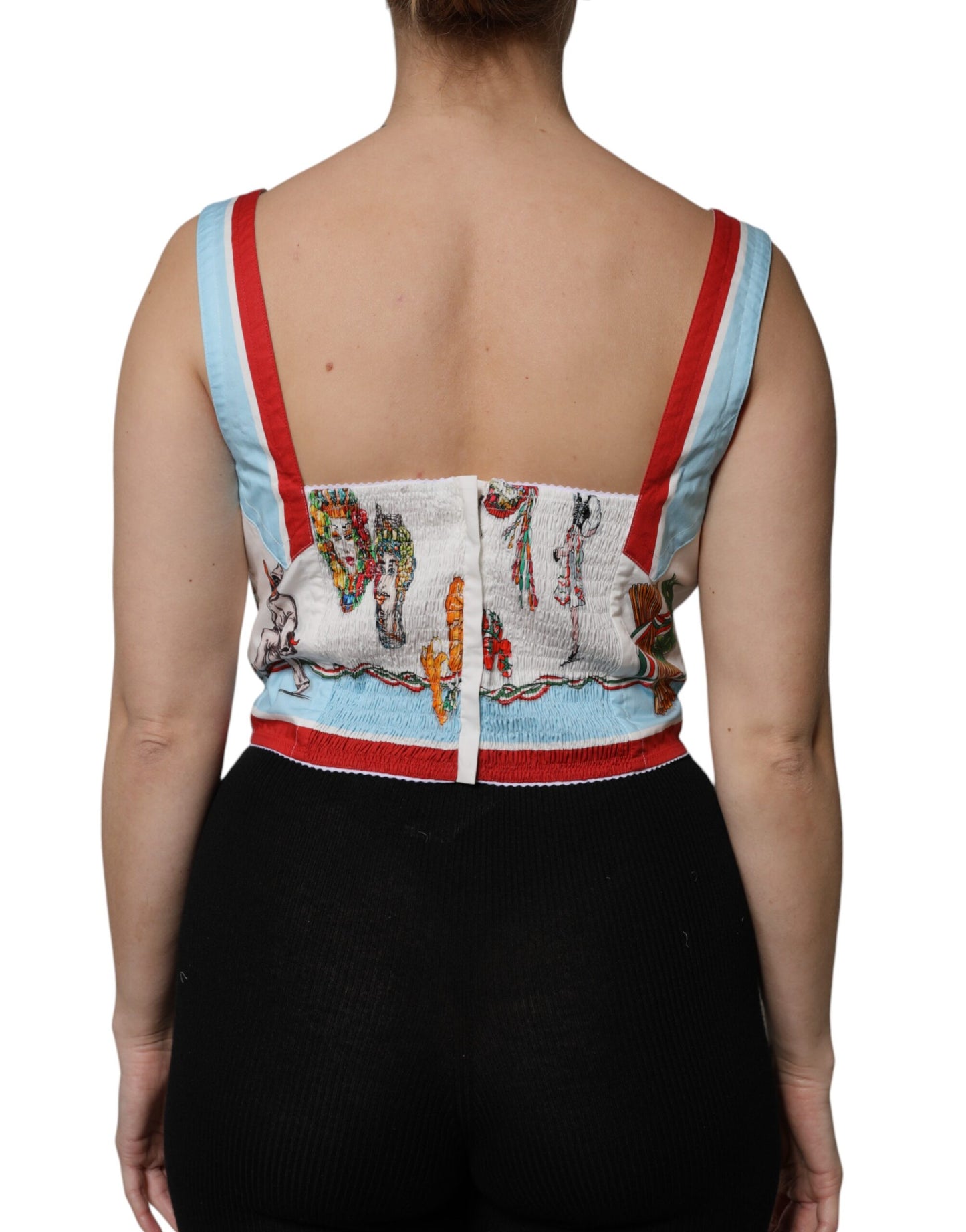 Top corto con escote en forma de corazón y estampado vegetal blanco de Dolce &amp; Gabbana
