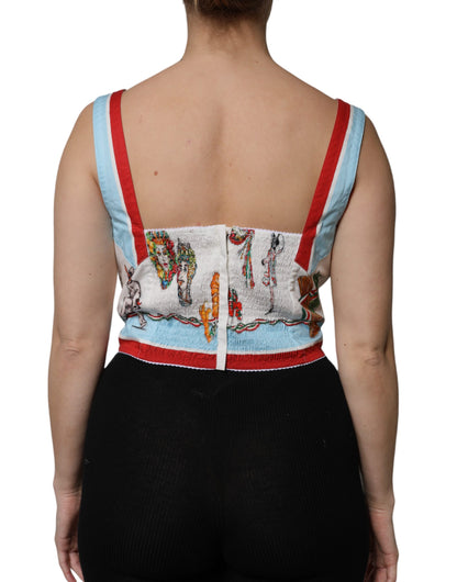 Top corto con escote en forma de corazón y estampado vegetal blanco de Dolce &amp; Gabbana