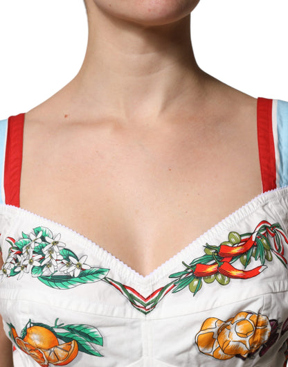 Top corto con escote en forma de corazón y estampado vegetal blanco de Dolce &amp; Gabbana