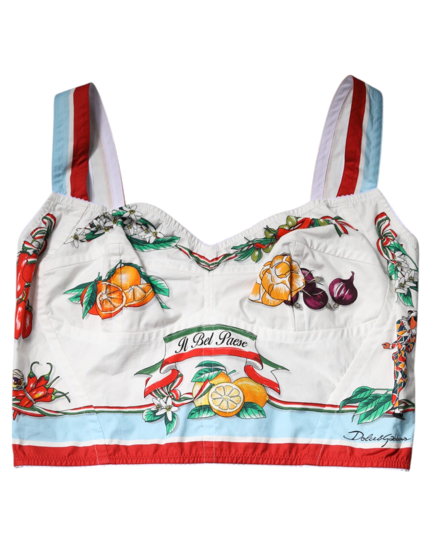 Top corto con escote en forma de corazón y estampado vegetal blanco de Dolce &amp; Gabbana