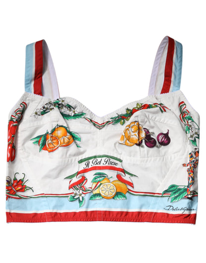 Top corto con escote en forma de corazón y estampado vegetal blanco de Dolce &amp; Gabbana