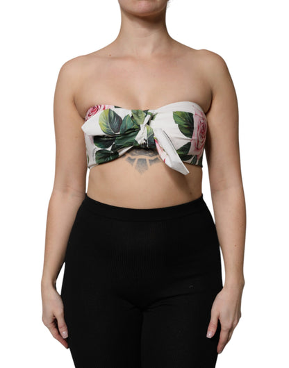 Dolce &amp; Gabbana White Floral Print Cropped Bustier Corset Top