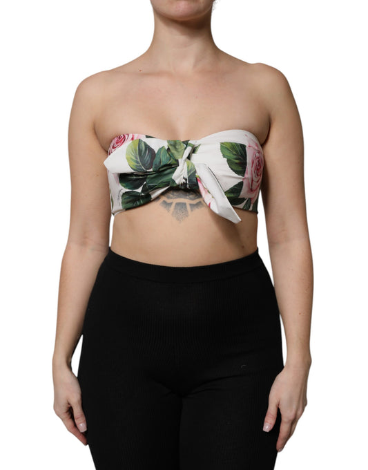 Dolce &amp; Gabbana White Floral Print Cropped Bustier Corset Top